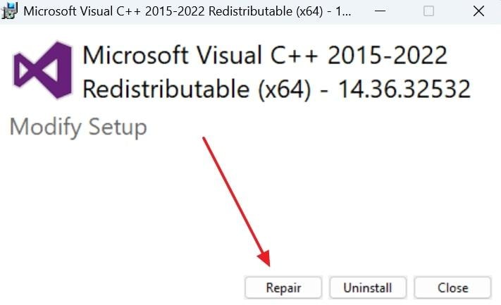 repair visual c++