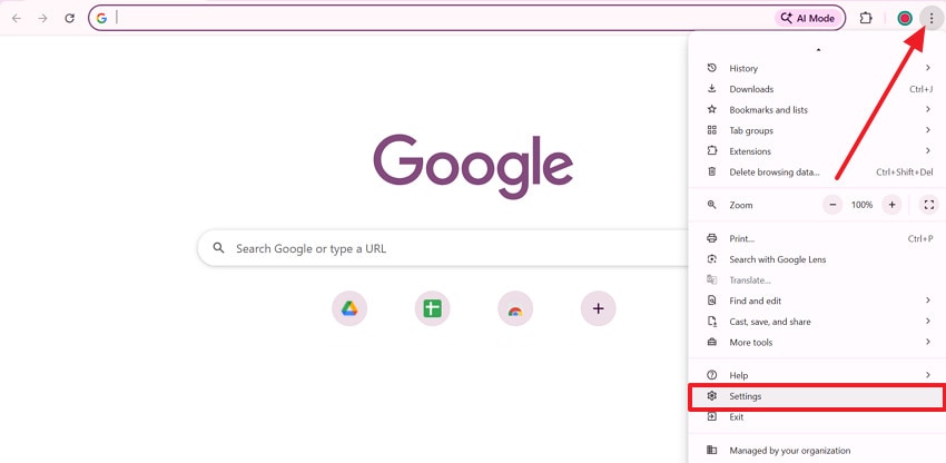 open browser settings