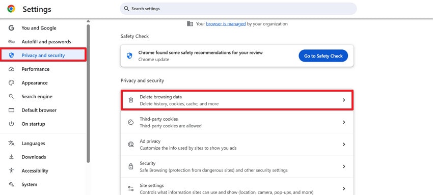choose delete browsing data option