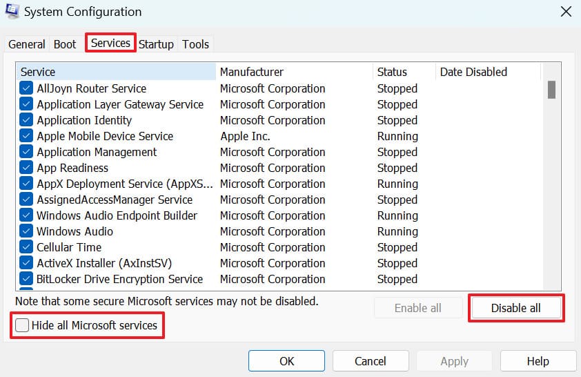 access system configuration window