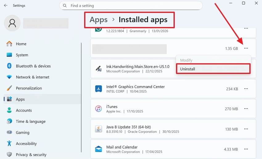 uninstall app on windows
