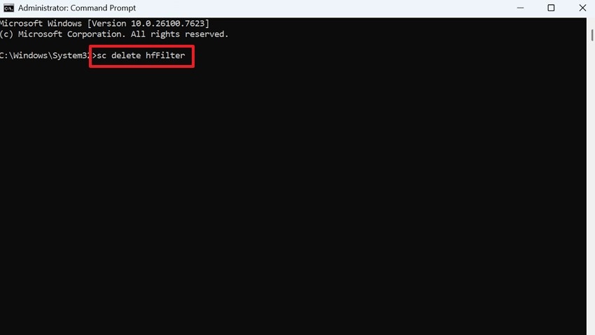 delete hffilter via command prompt
