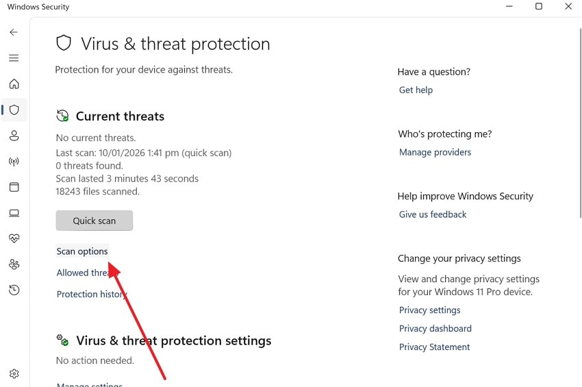 access the windows scan options