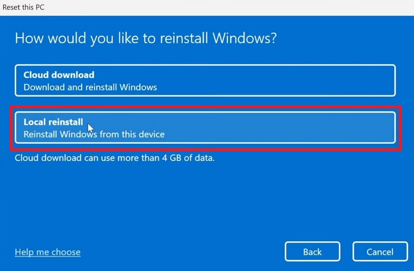 choose local reinstall