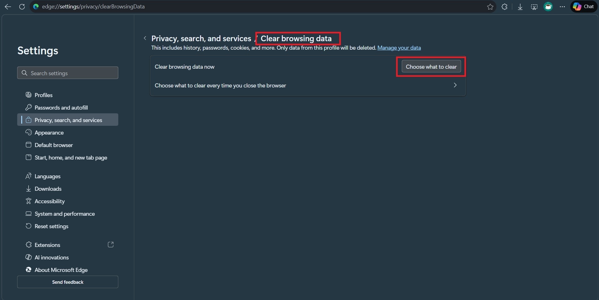 choose what to clear
