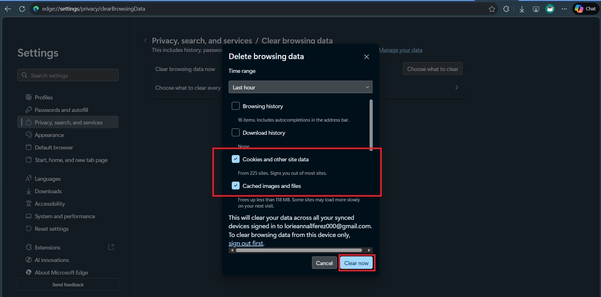 choose what to clear