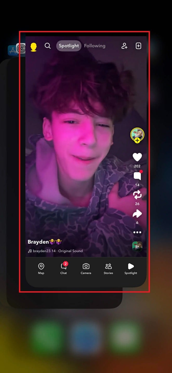 restart Snapchat on iphone