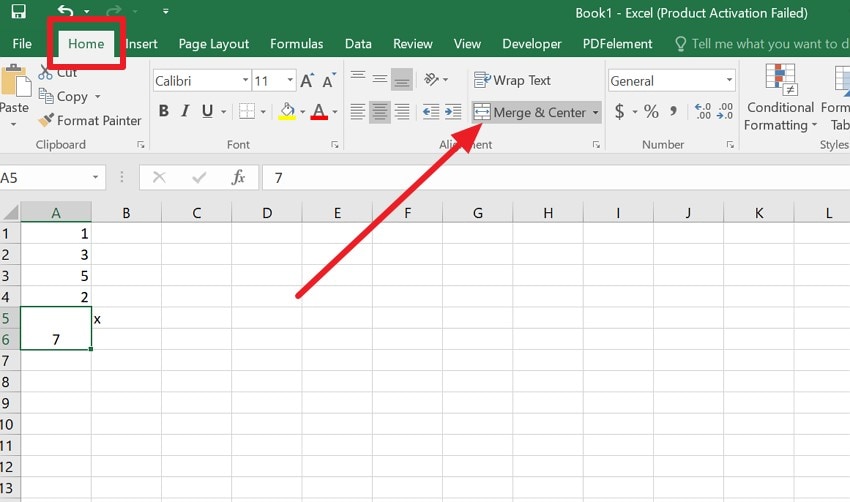 go to merge and center