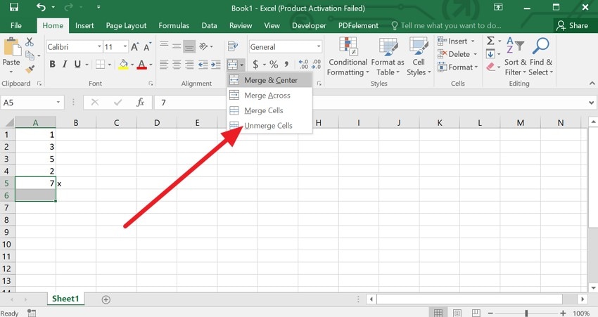 choose to unmerge the cells