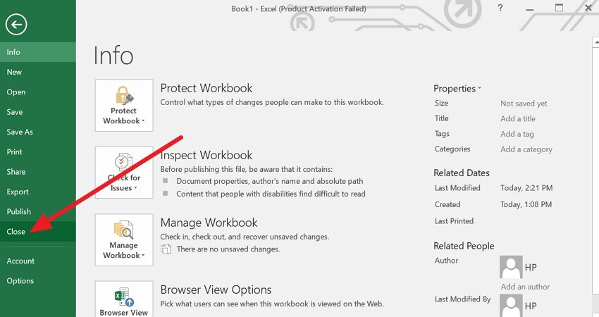 choose the close option