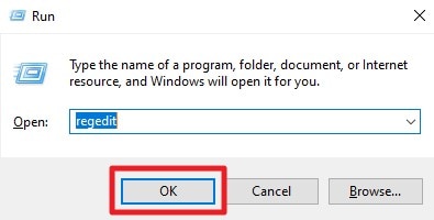 type regedit press enter