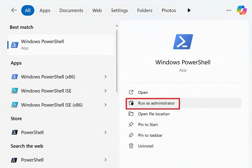 run powershell in admin mode