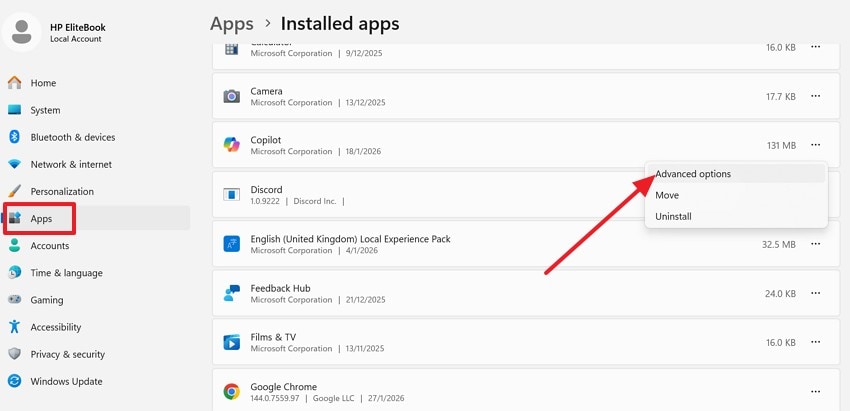 choose the advanced options