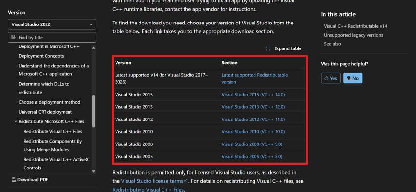 reinstall latest microsoft visual entries