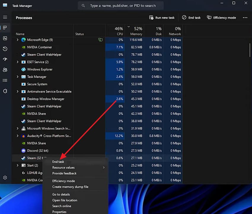 end steam on task manager