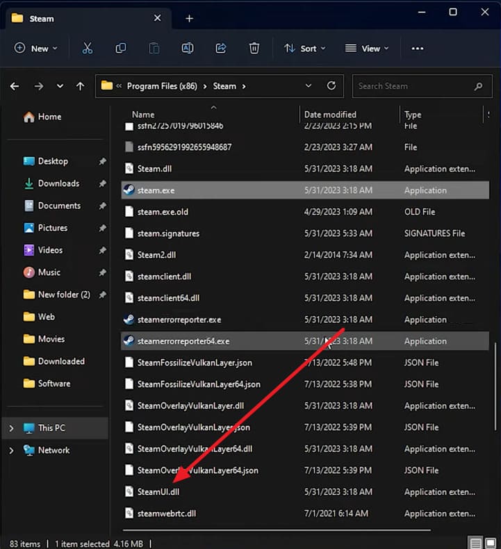 delete steamui dll files and redownload