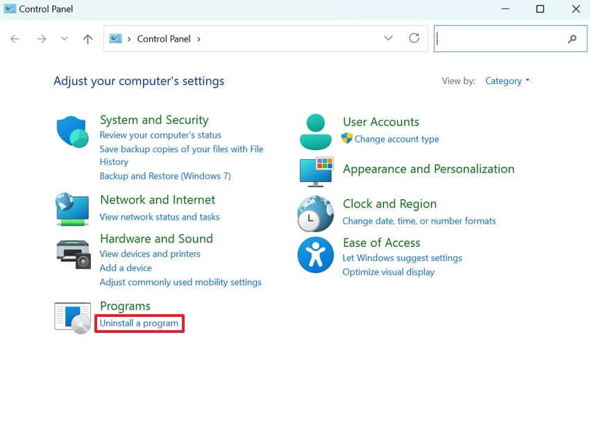 open control panel on windows