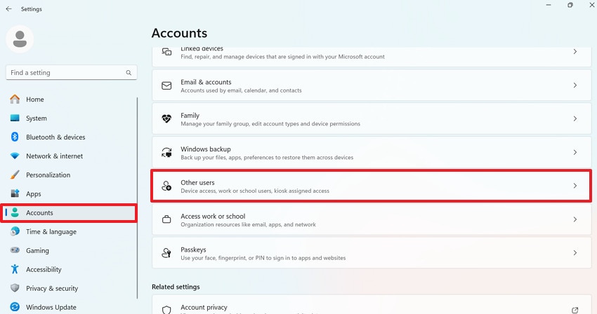 choose other user option