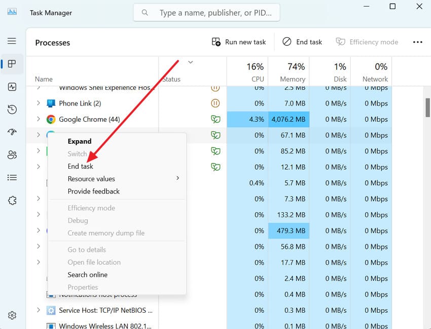 end task for program