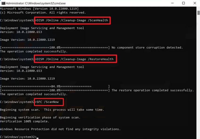 run sfc and dism command