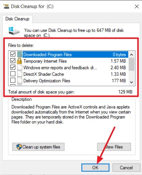 clear space with disk cleanup