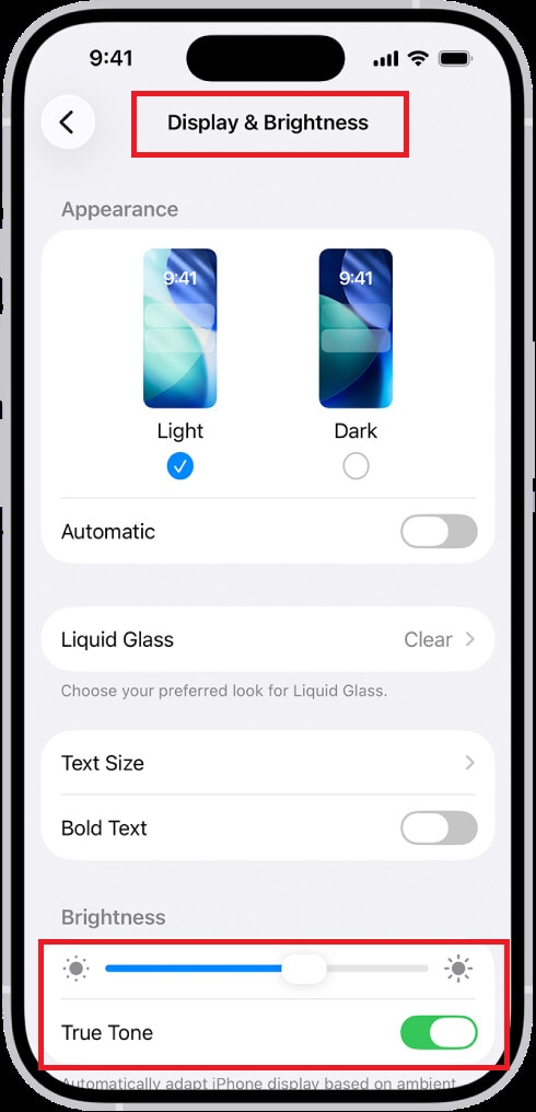 iphone display and brightness settings
