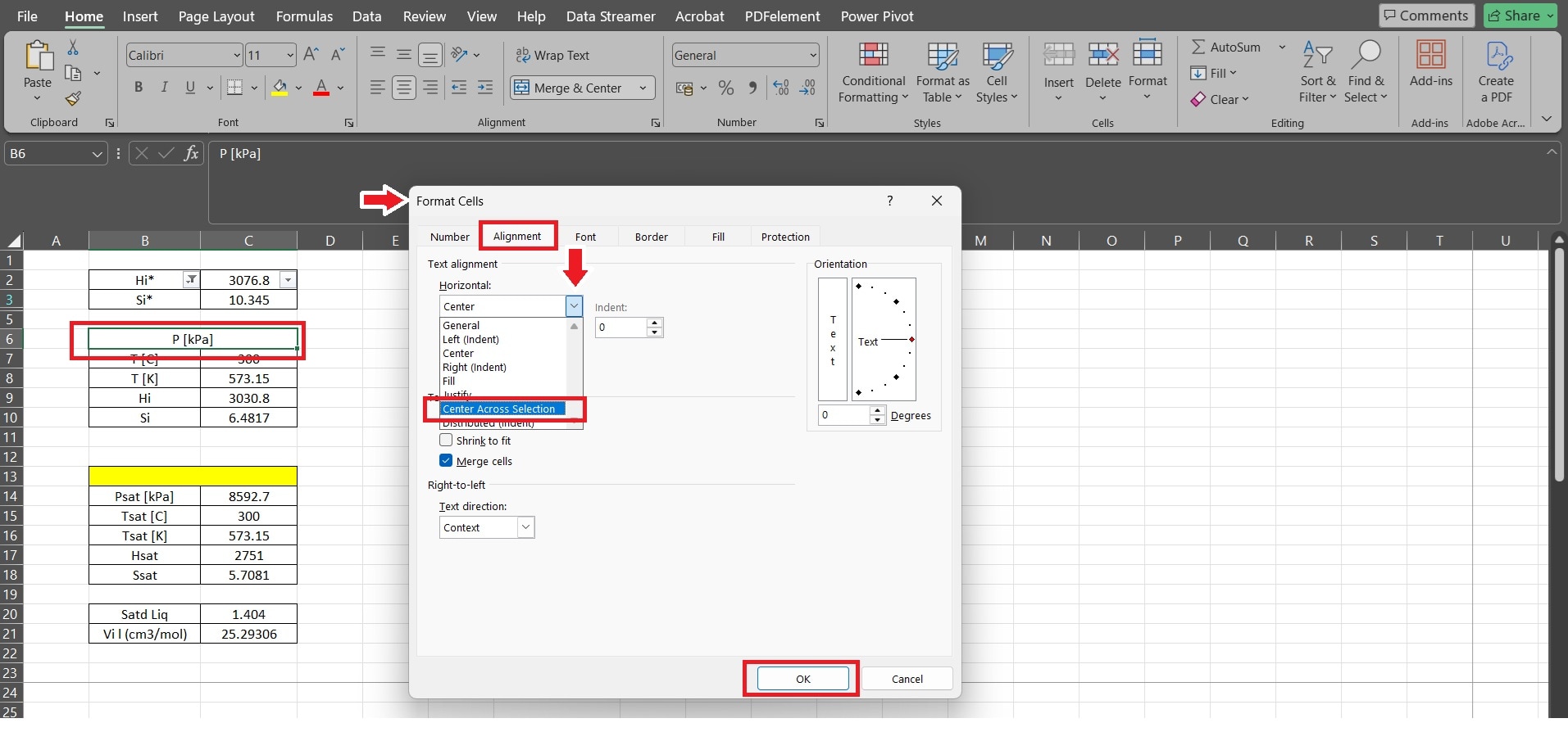 center across selection