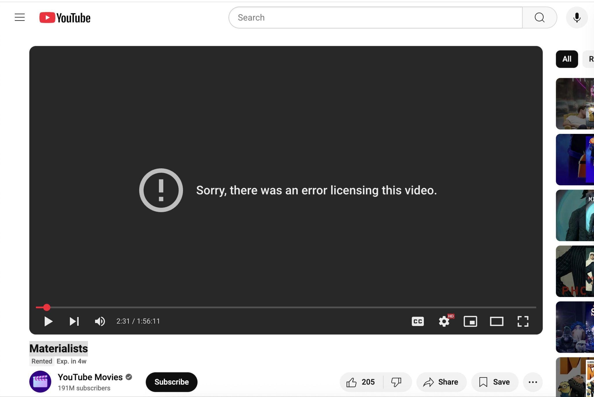 error licensing video youtube