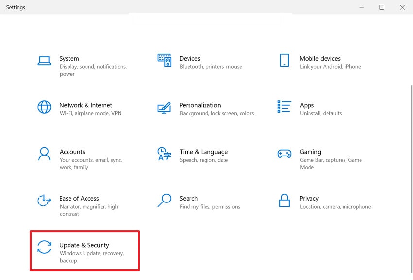 open update and security settings