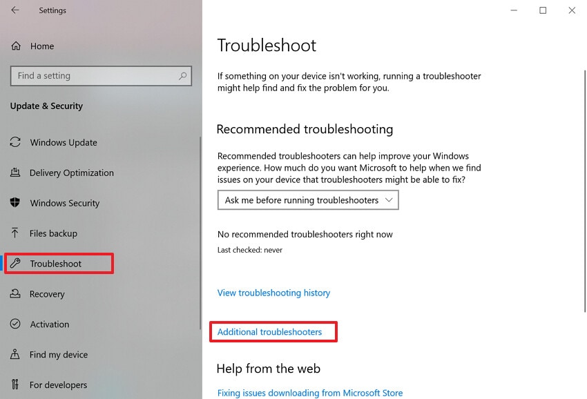 select additional troubleshooter option