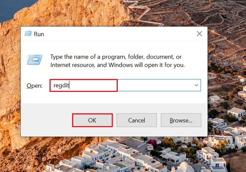 enter the regedit command