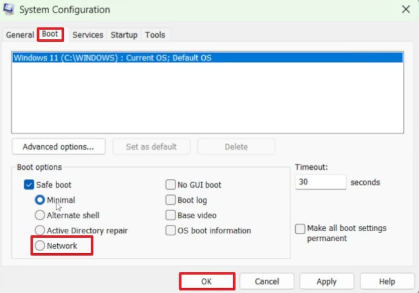 enable network to hit ok button