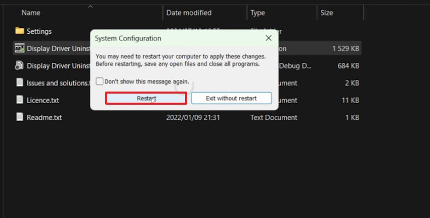 click the restart button