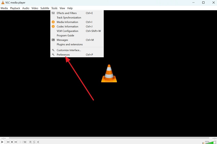 choose preferences option in vlc