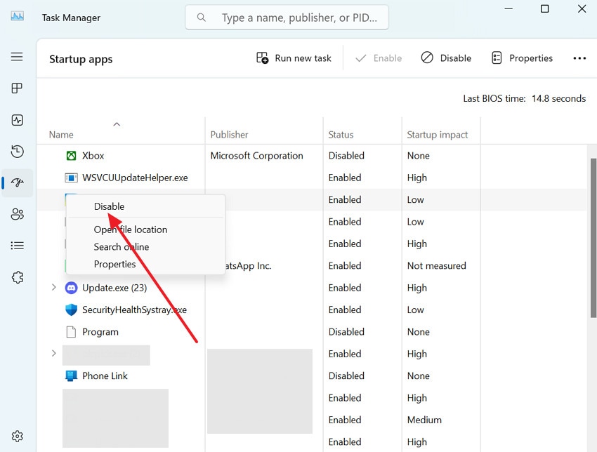disable startup apps running