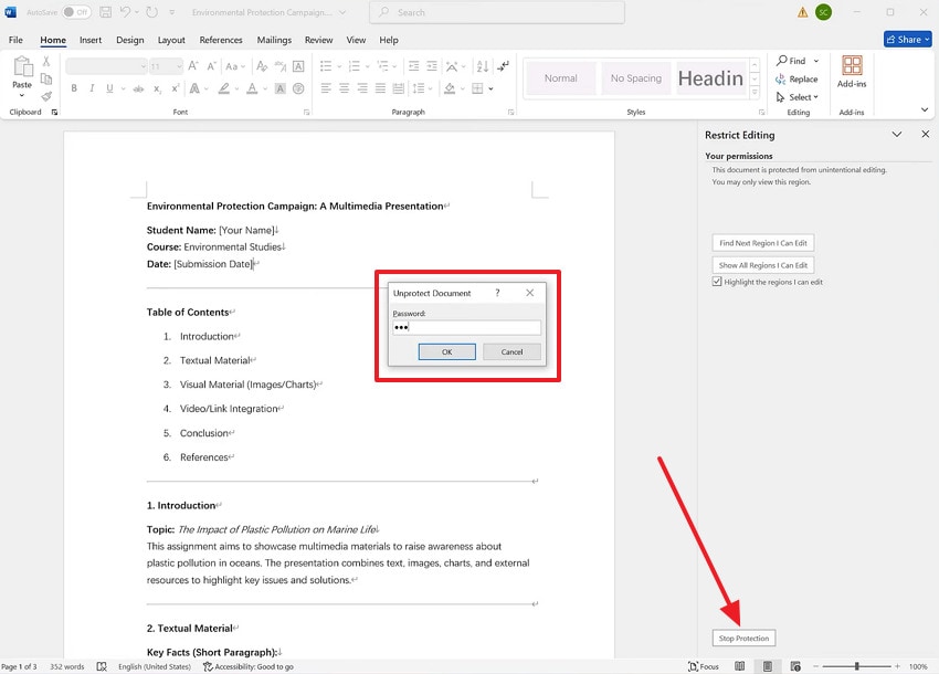 press stop document protection