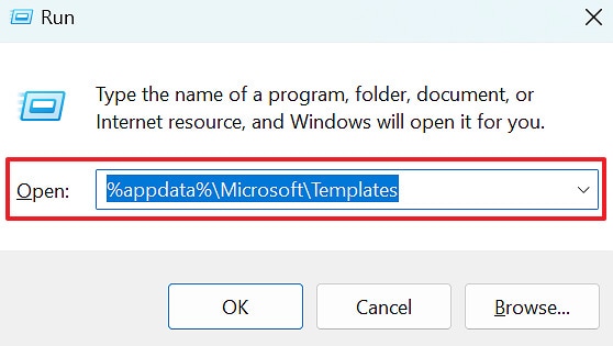 run dialogue box for templates