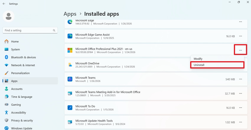 uninstall microsoft office