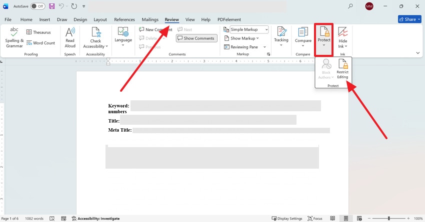 choose restrict editing feature