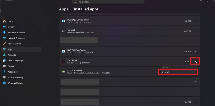 uninstall and reinstall valorant