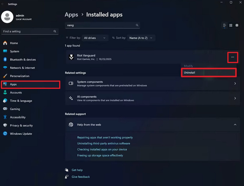 uninstall vanguard from pc