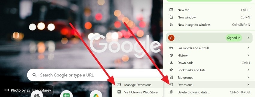 choose to manage the extensions