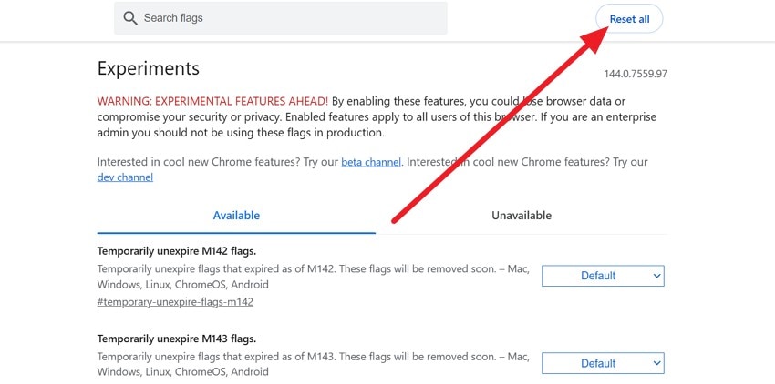 pick the reset all option