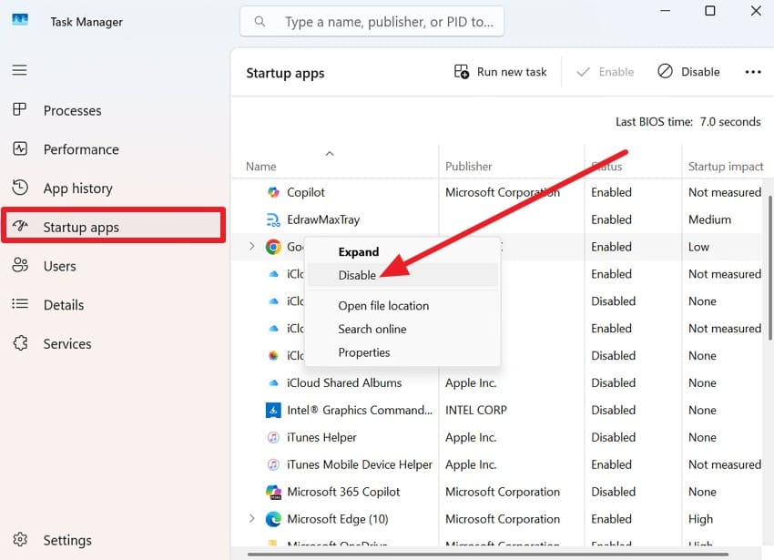 disable the startup apps