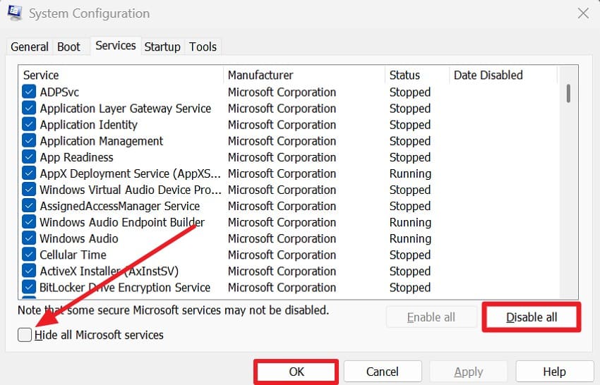 pick disable all and ok