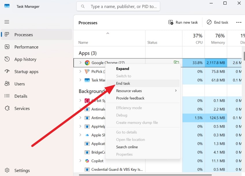 pick end task option