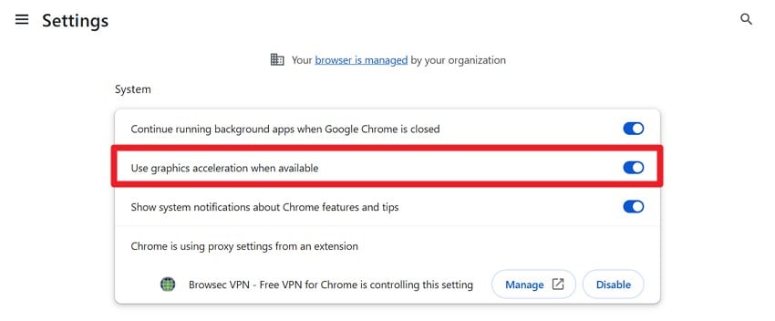 disable the graphic acceleration