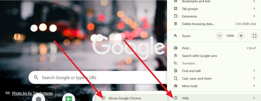 choose help and about chrome