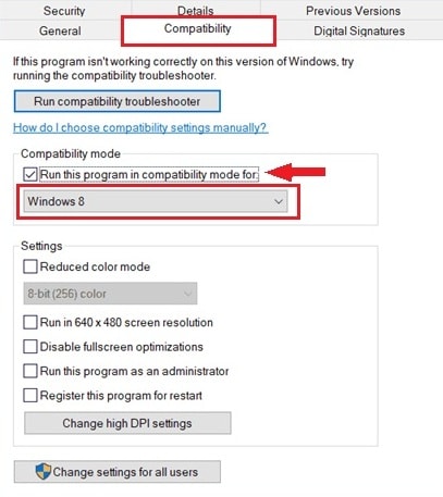 run in windows 8 compatibility mode