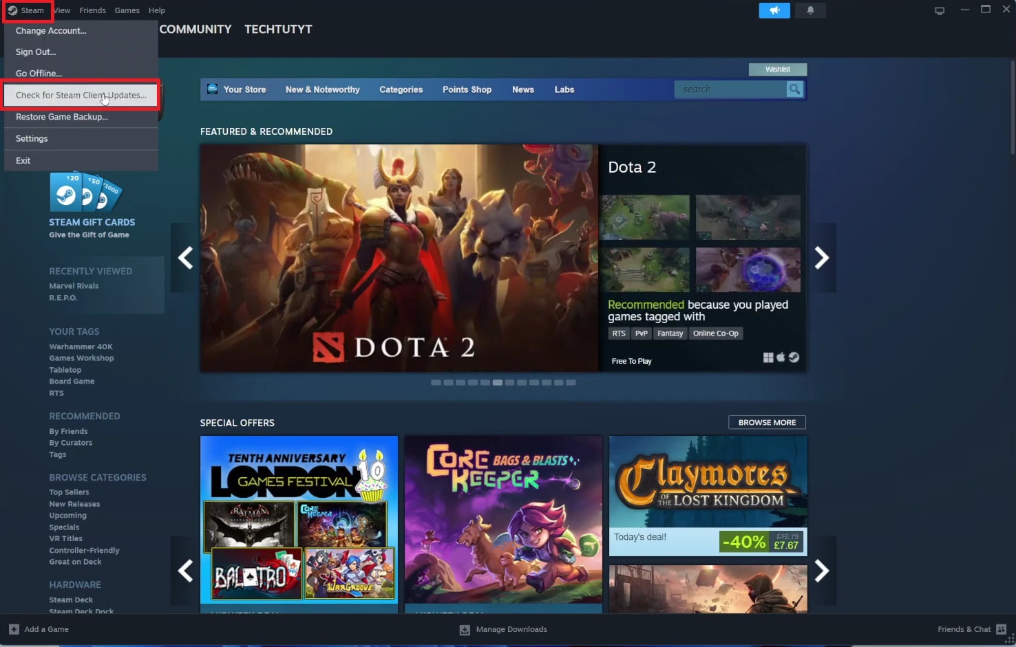 check for steam updates